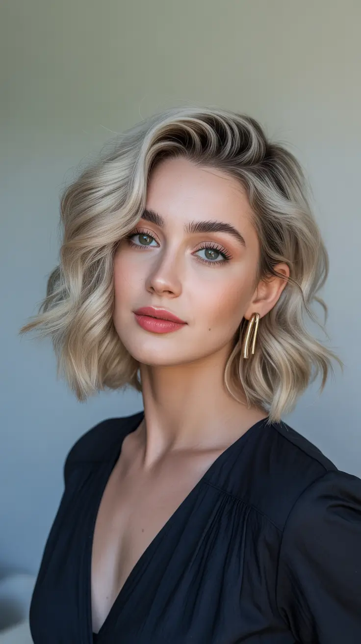 hair color ideas to look younger short Champagne Blonde Waves