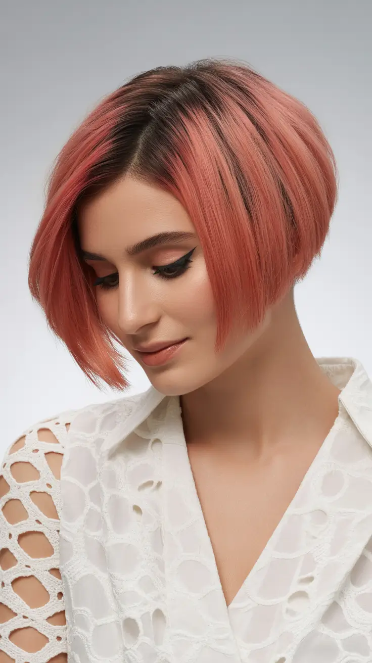 hair color ideas to look younger short Peach Rose Bob with Depth