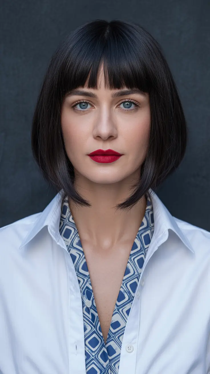 hair color ideas to look younger short Glossy Espresso Bob