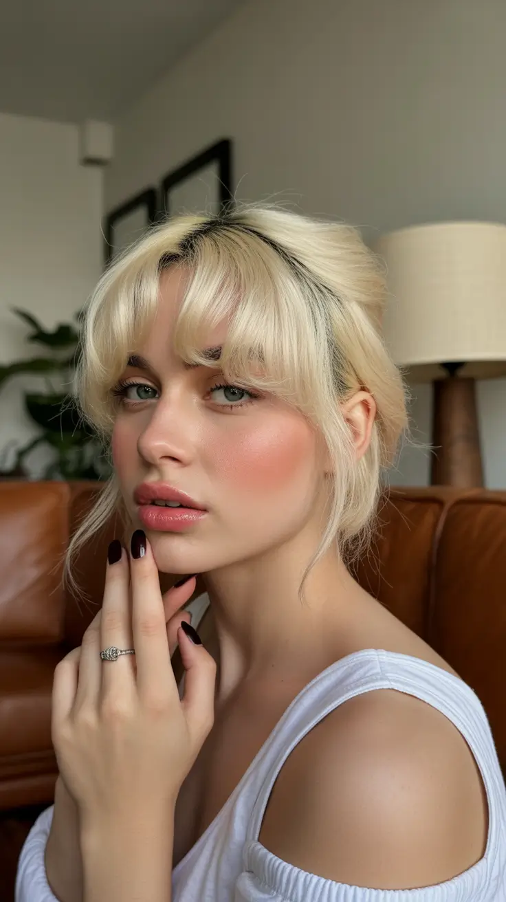 Honey blonde hair color 2026 Soft French Fringe with Creamy Blonde