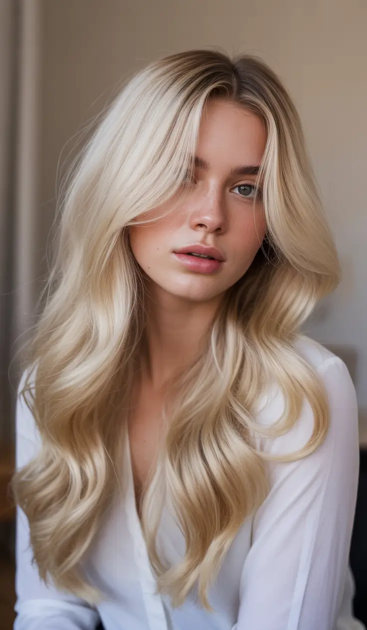 Honey blonde hair color 2026 Golden Cream Waves with Soft Part