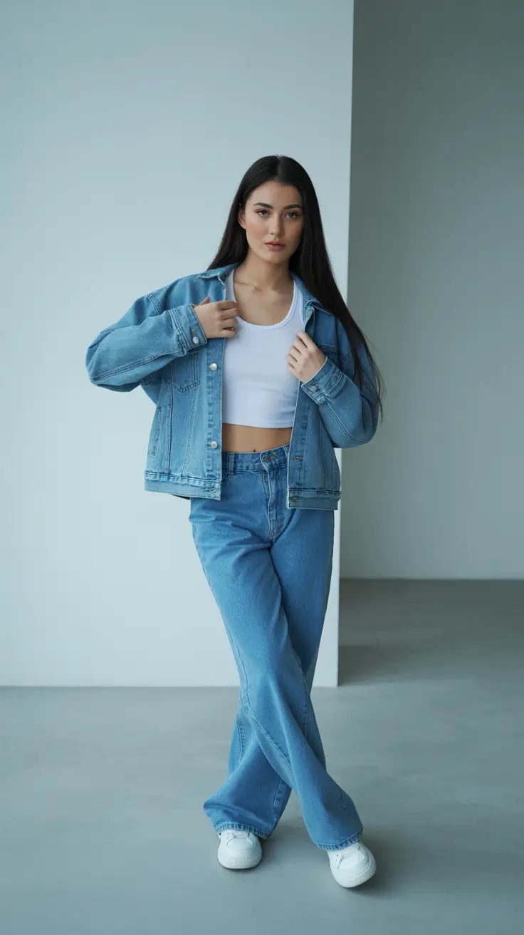 jeans outfits for women 2026 Blue-on-Blue Minimalism