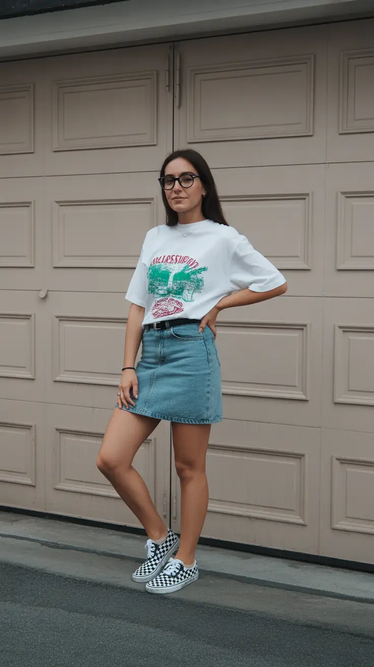 jeans outfits for women 2026 Playful Denim Skirt and Graphic Tee