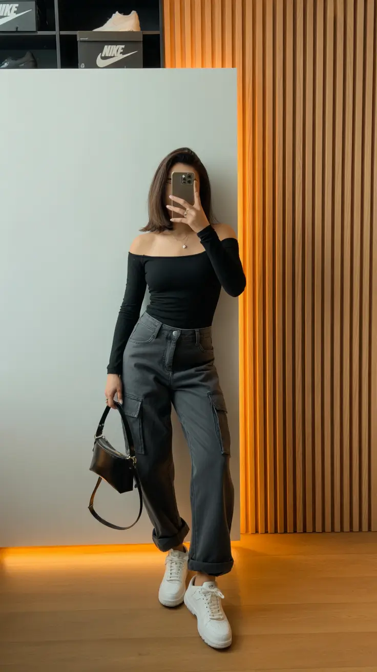 jeans outfits for women 2026 Modern Monochrome with Cargo Influence