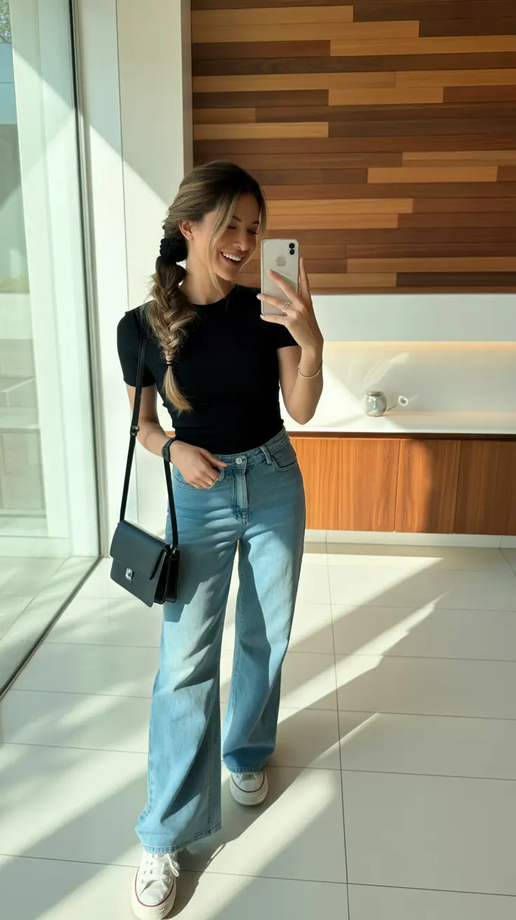 jeans outfits for women 2026 Retro Flair in Blue and Black