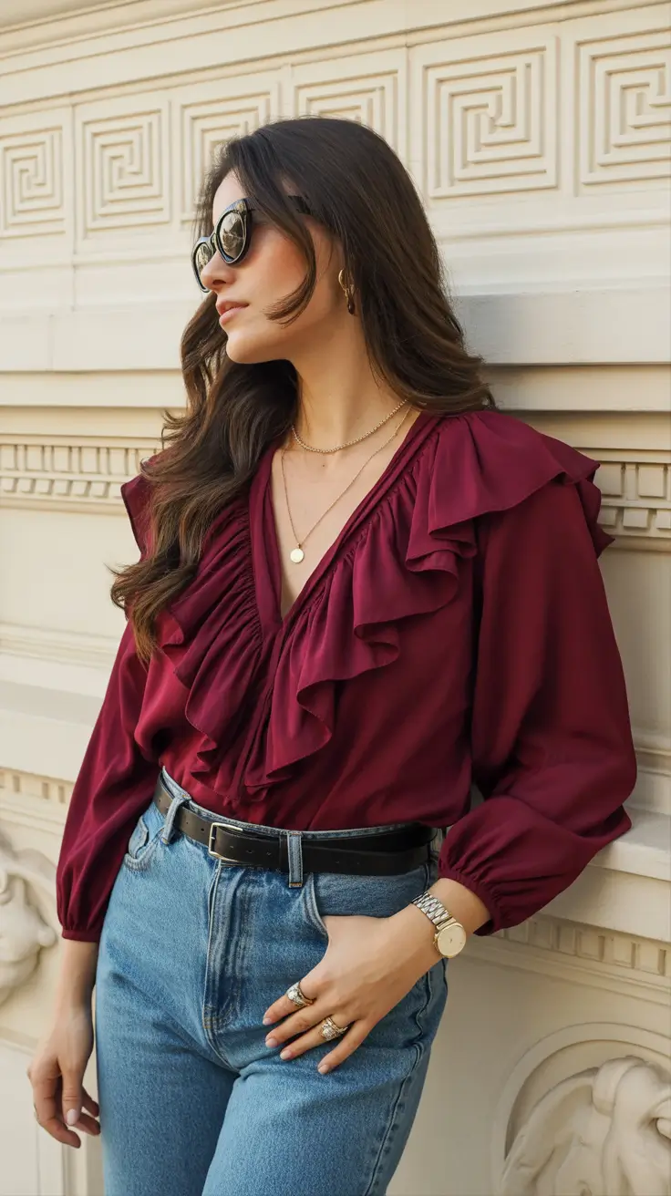 trendy outfits 2026 Romantic Burgundy Ruffles
