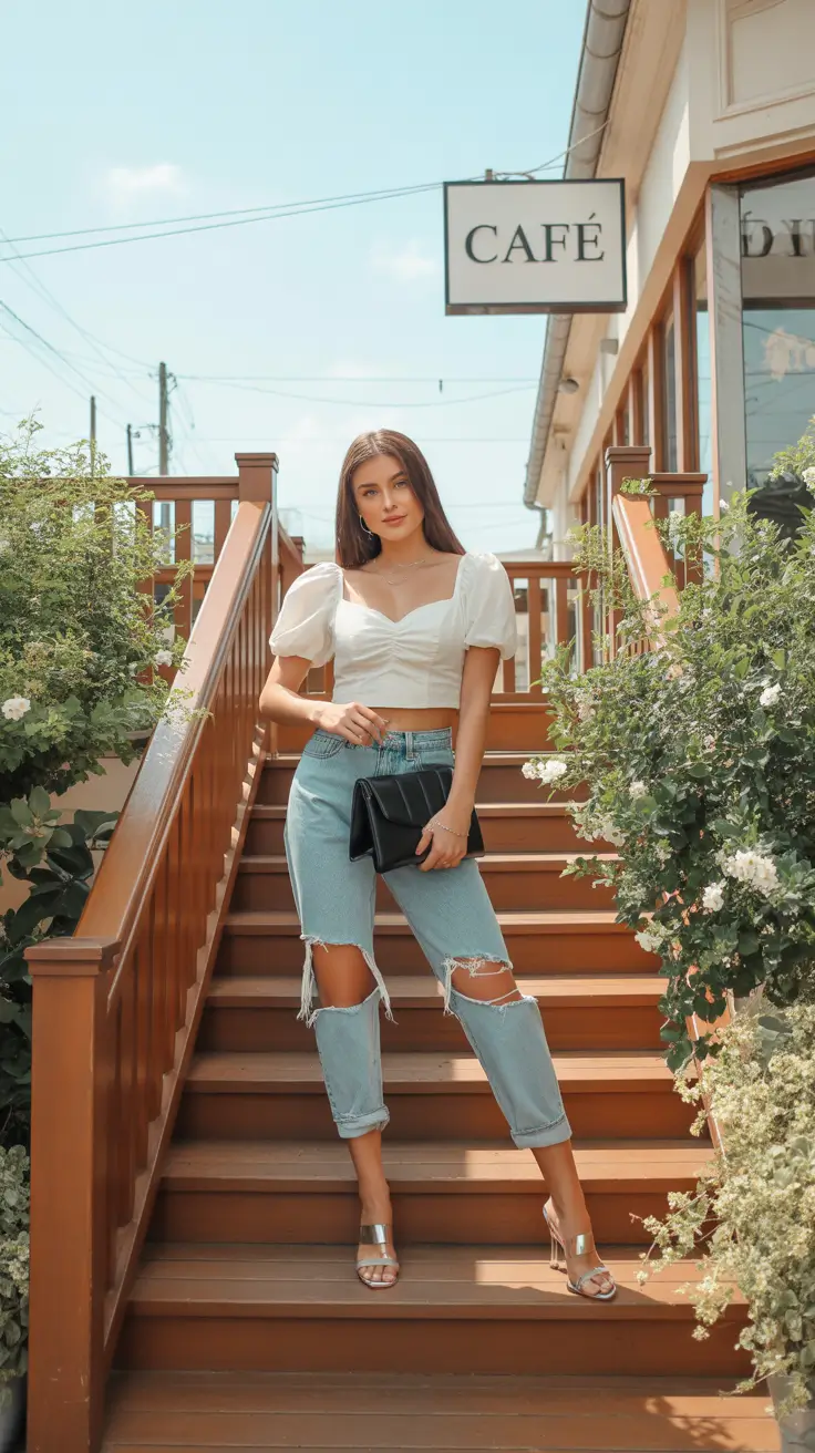 trendy outfits 2026 White Romance & Ripped Denim