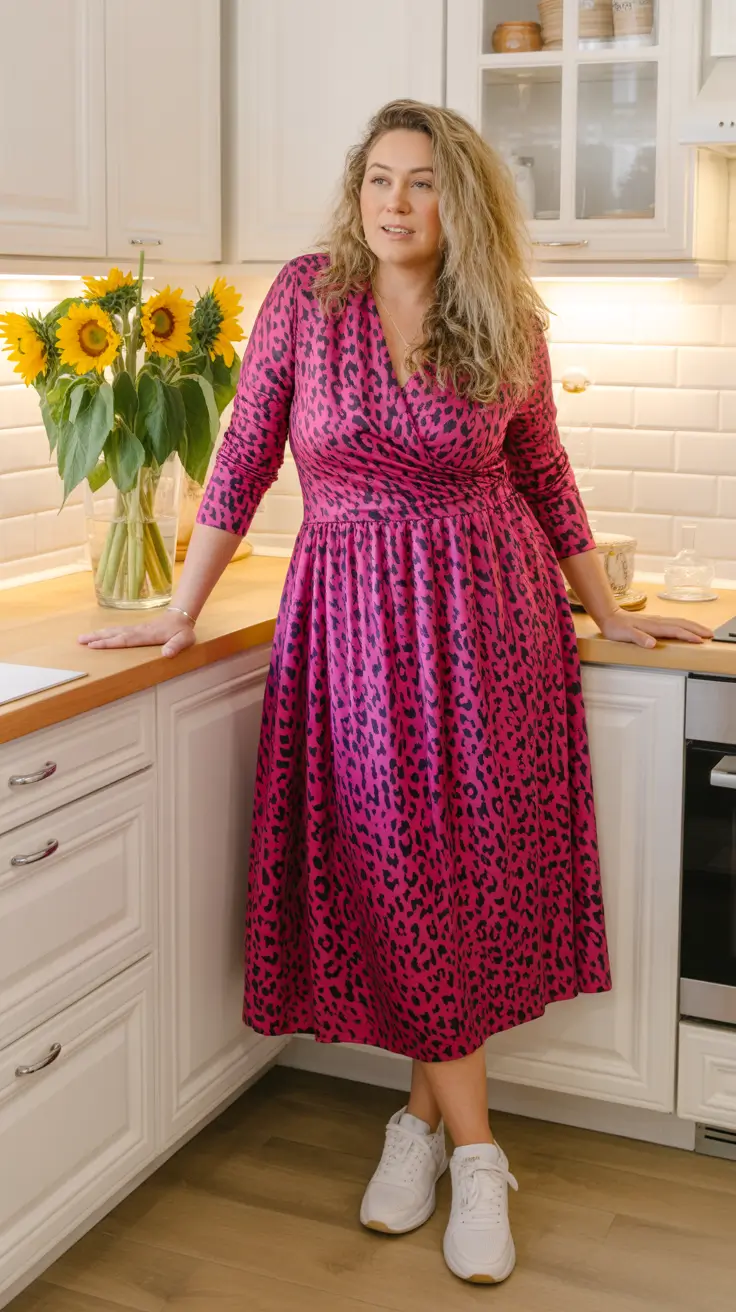 midsize outfits ideas 2026 Bold Energy: Pink Leopard Power Dress