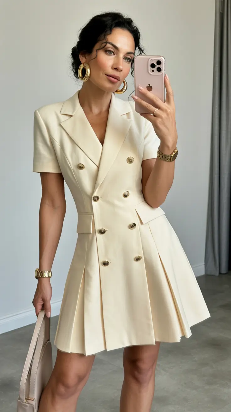 Outfit ideas for women over 40 in 2026 - Double-Breasted Dress With Iconic Feminine Structure