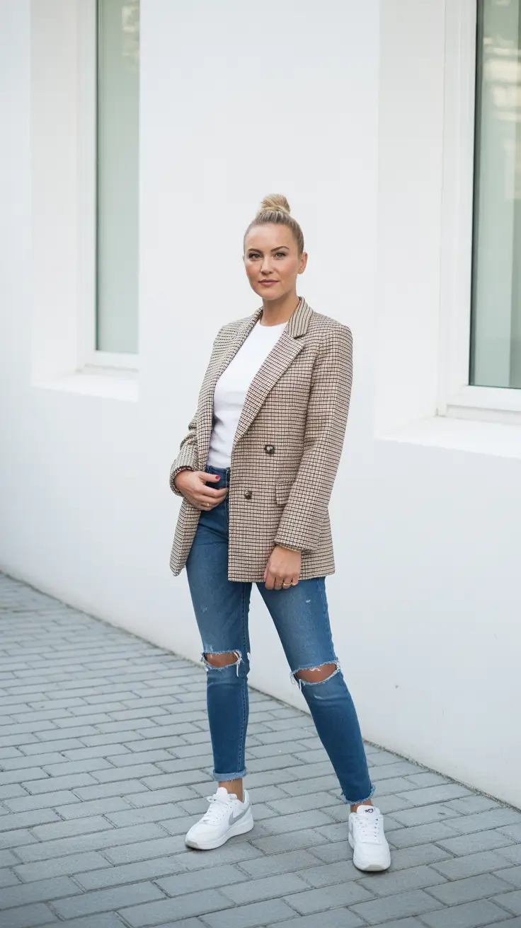 Outfit ideas for women over 40 in 2026 - Blazer and Ripped Denim for Easy Urban Confidence