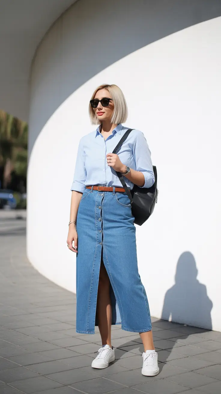 Outfit ideas for women over 40 in 2026 - Denim Skirt Simplicity With a Polished Edge