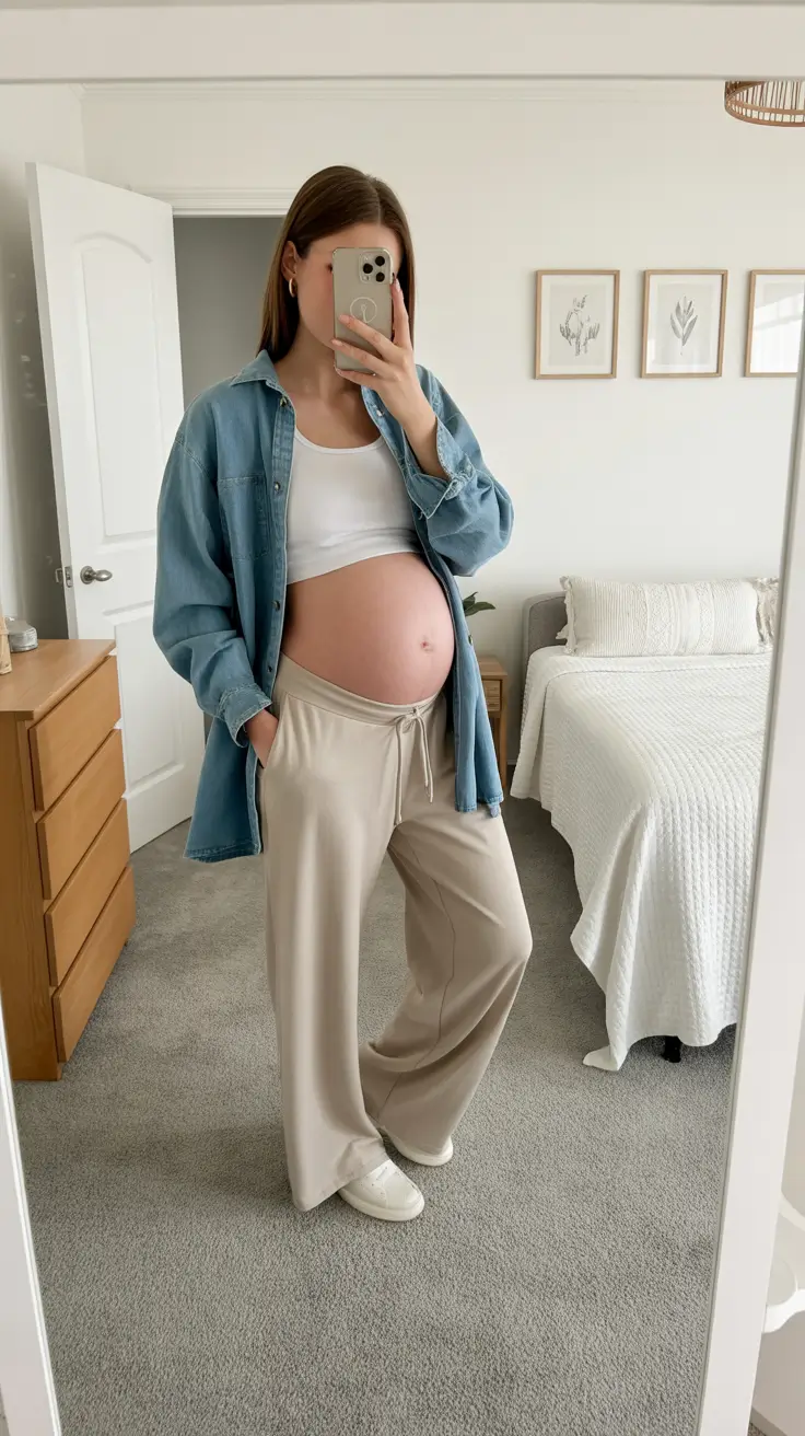 pregnancy outfits aesthetic Relaxed Neutrals at Home
