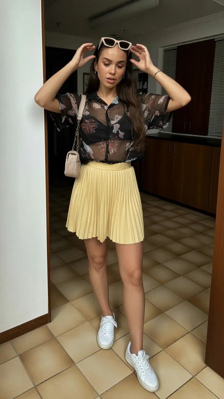 Stylish capsule wardrobe outfits 2026 Playful Transparency and Pleated Sunshine