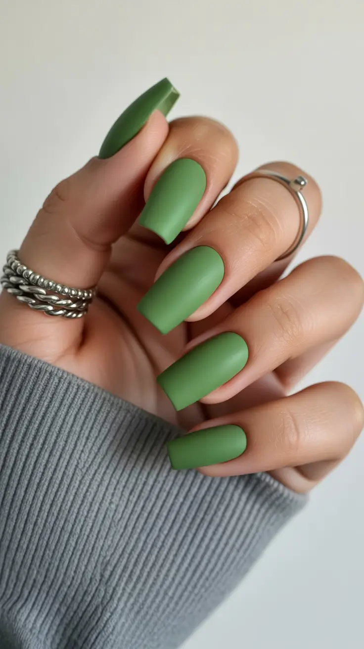 Stylish Green Nails Christmas 2025 Matte Sage Serenity