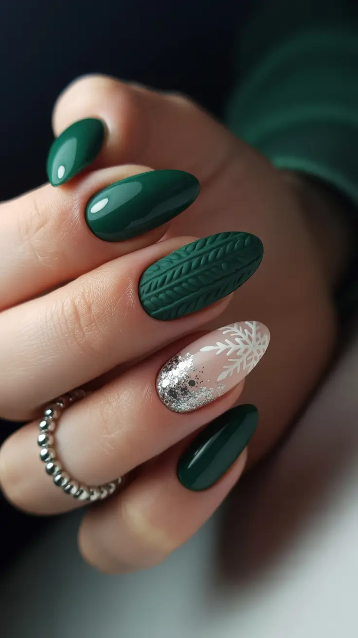 Stylish Green Nails Christmas 2025 Knit Texture Magic
