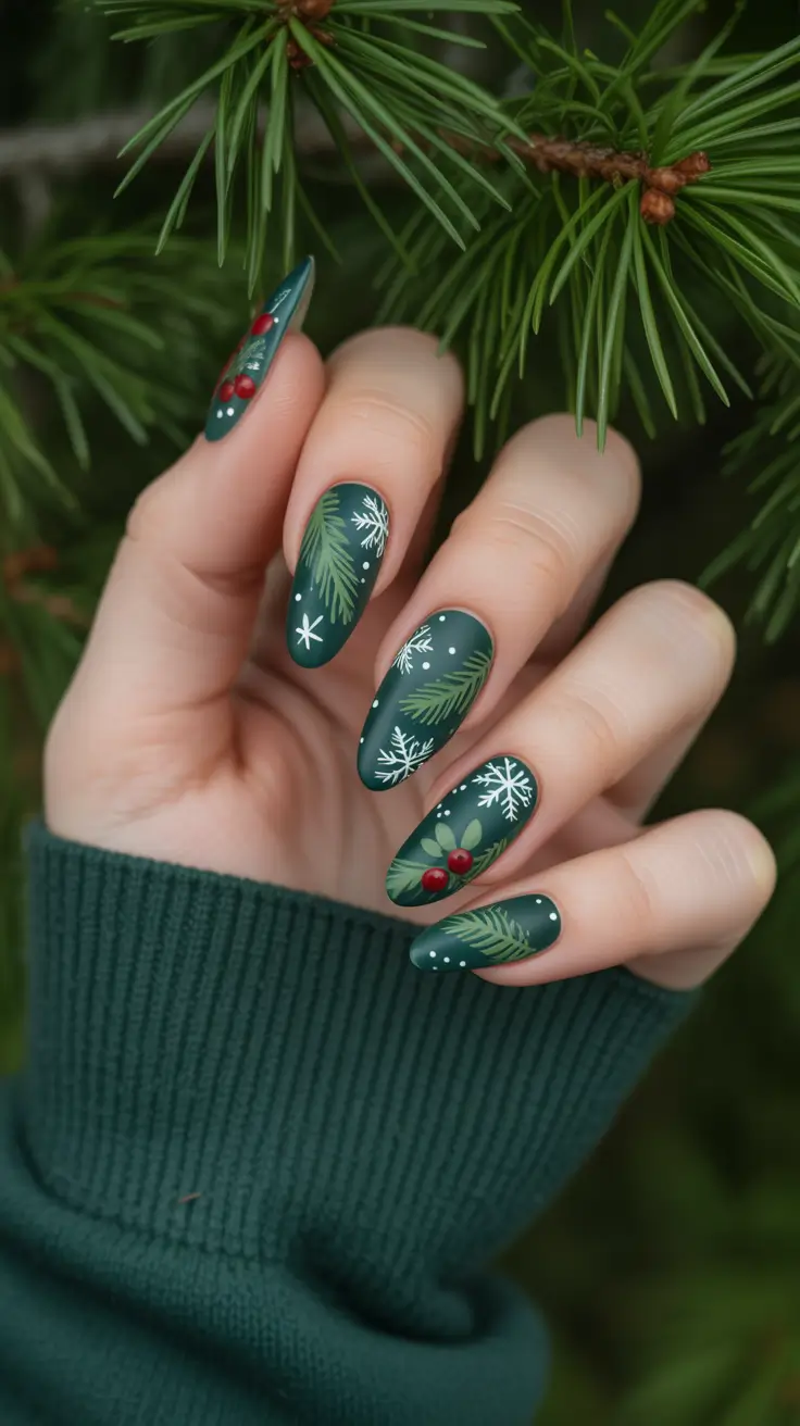Stylish Green Nails Christmas 2025 Evergreen Forest Fantasy