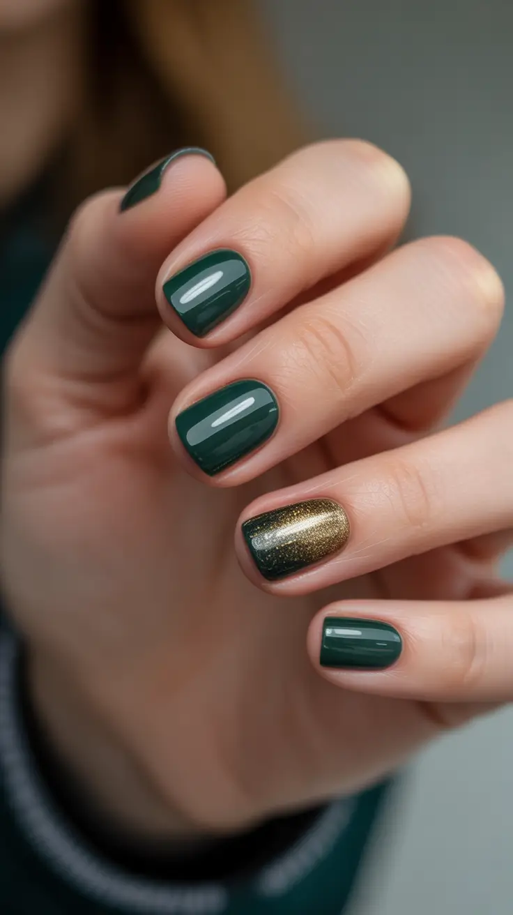 Stylish Green Nails Christmas 2025 Classic Green and Gold