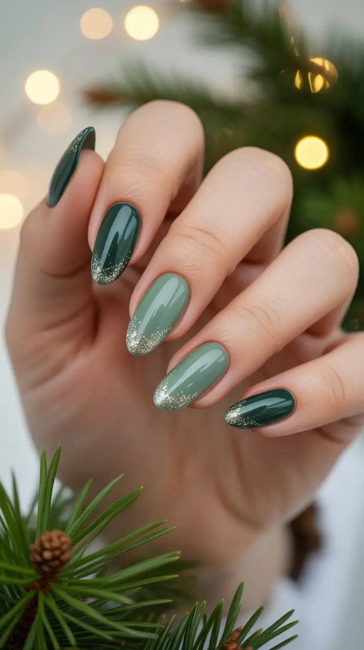 Stylish Green Nails Christmas 2025 Frosted Evergreen Glow