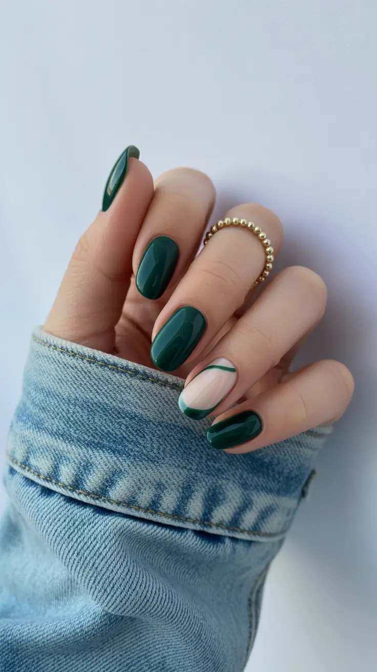 Stylish Green Nails Christmas 2025 Modern Green Lines