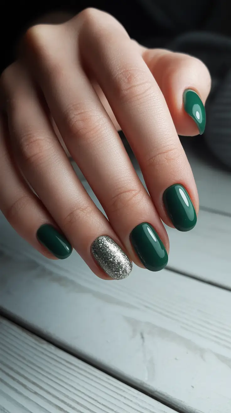 Stylish Green Nails Christmas 2025 Golden Accent Glamour