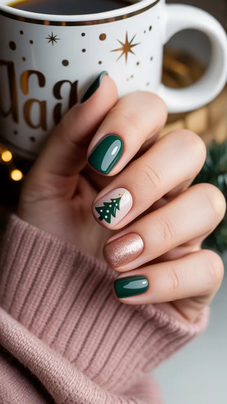 Stylish Green Nails Christmas 2025 Christmas Tree Accent Charm
