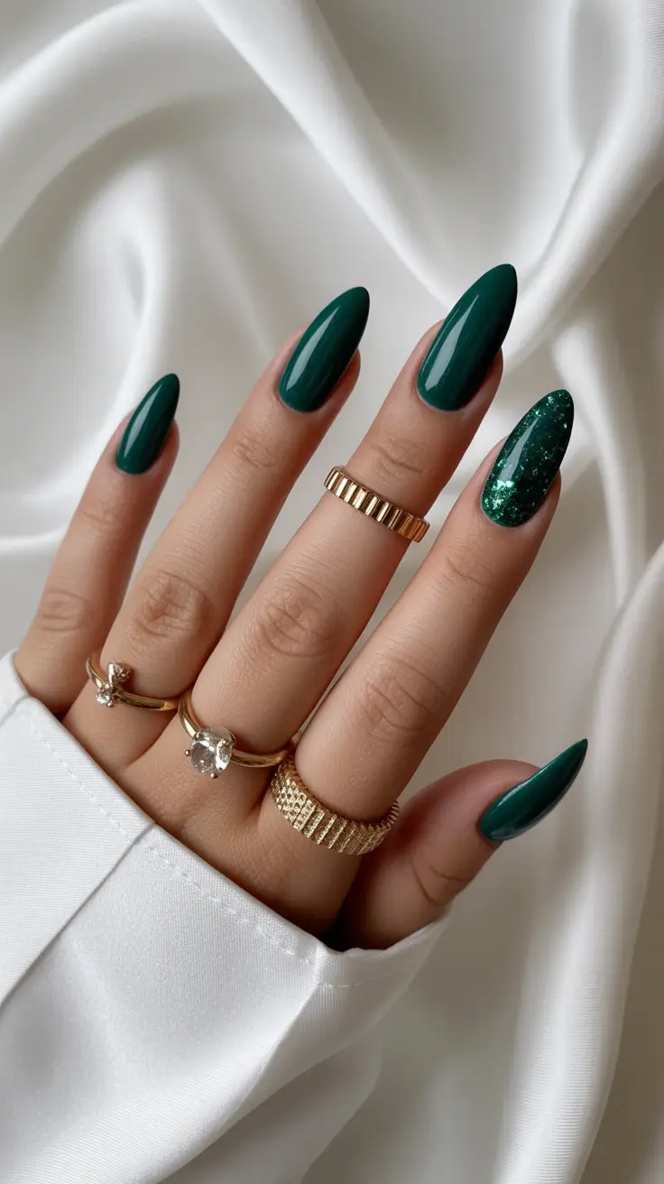 Stylish Green Nails Christmas 2025 Emerald Shine Perfection