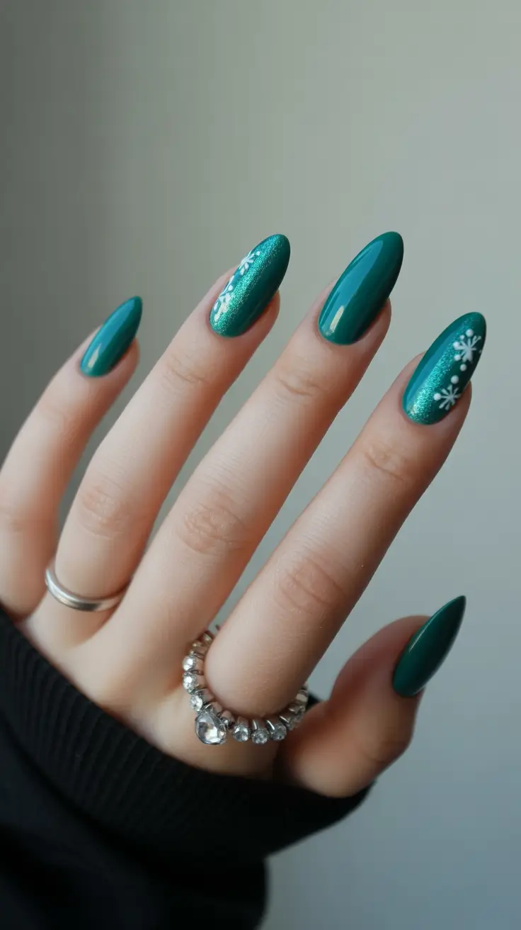 Stylish Green Nails Christmas 2025 Snowflake Whisper