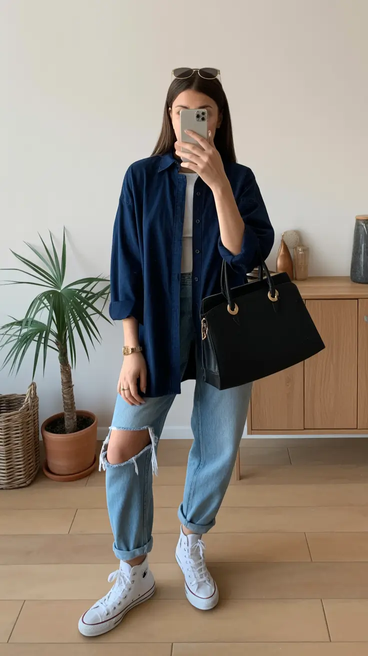preppy outfits aesthetic Classic Denim Layers