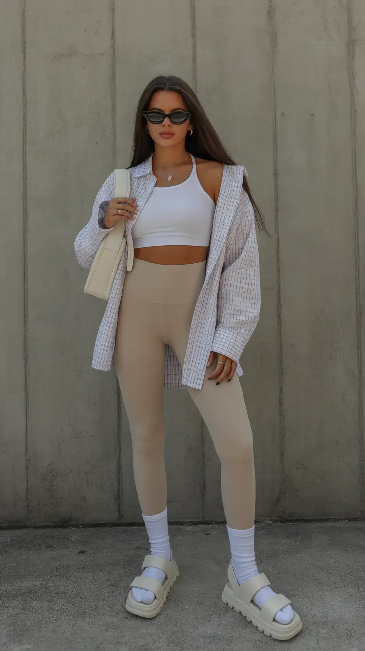 Trendy legging outfits 2026 Beige Chic Essentials