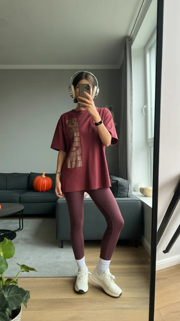 Trendy legging outfits 2026 Maroon Lounge Energy