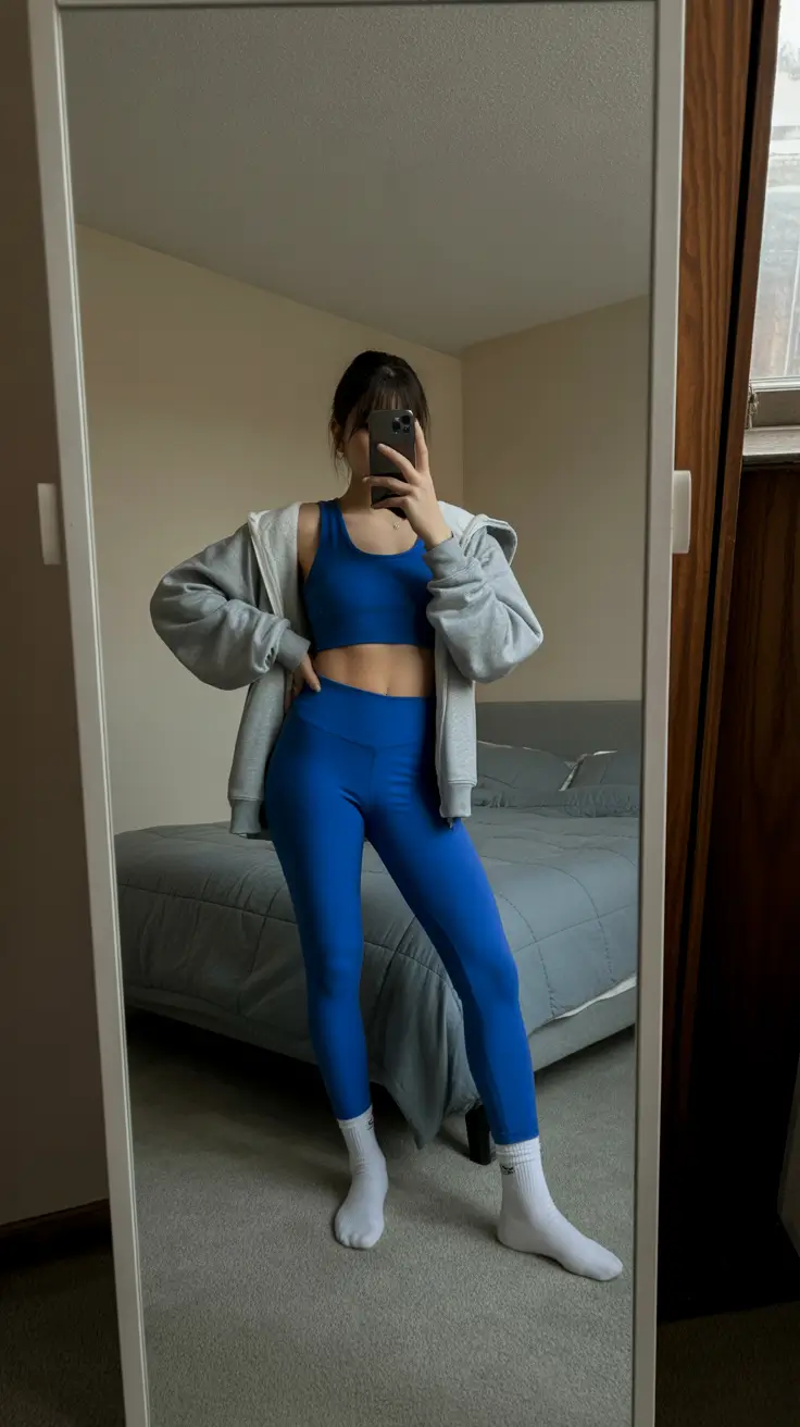 Trendy legging outfits 2026 Electric Blue Glow