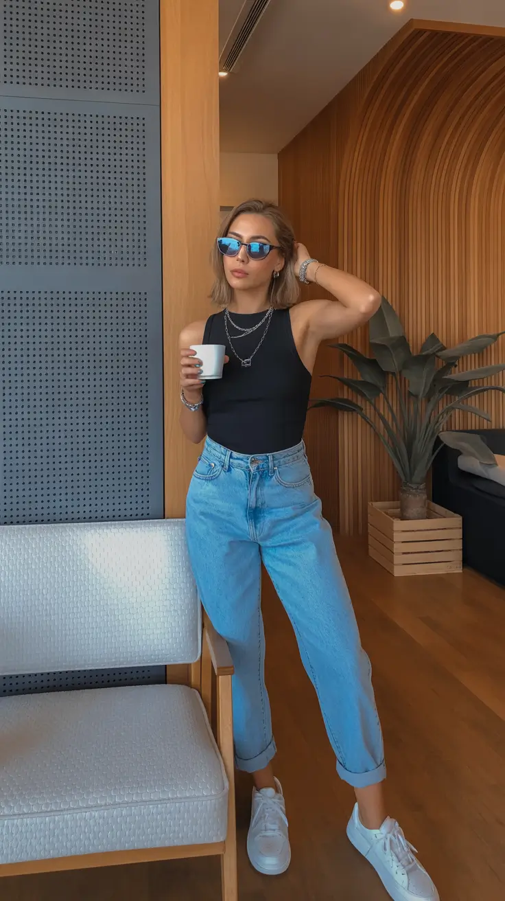 Trendy outfit ideas 2026 Timeless Black and Denim Duo