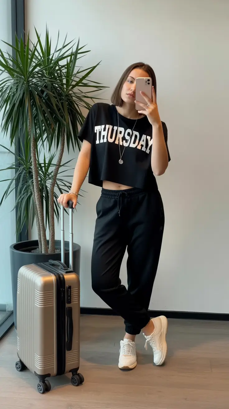 Trendy Travel Outfits 2026 Graphic Black Minimalist