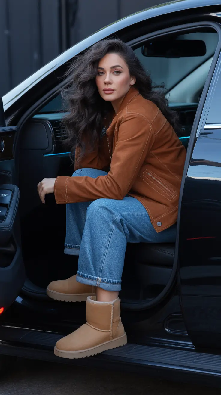 Ugg outfits for women 2026 Classic Car-Chic in Warm Browns