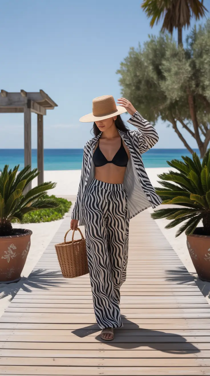 vacation outfits for women 2026 Black & White Chic for the Beach