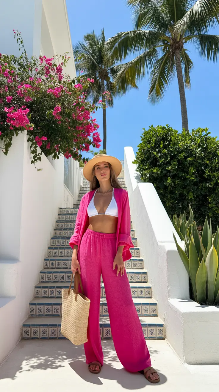 vacation outfits for women 2026 Hot Pink Power in Paradise