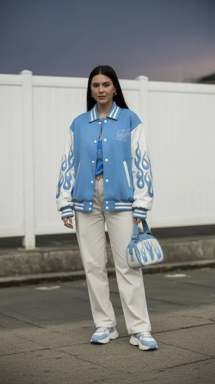 y2k outfits ideas 2026 Electric Flame Varsity