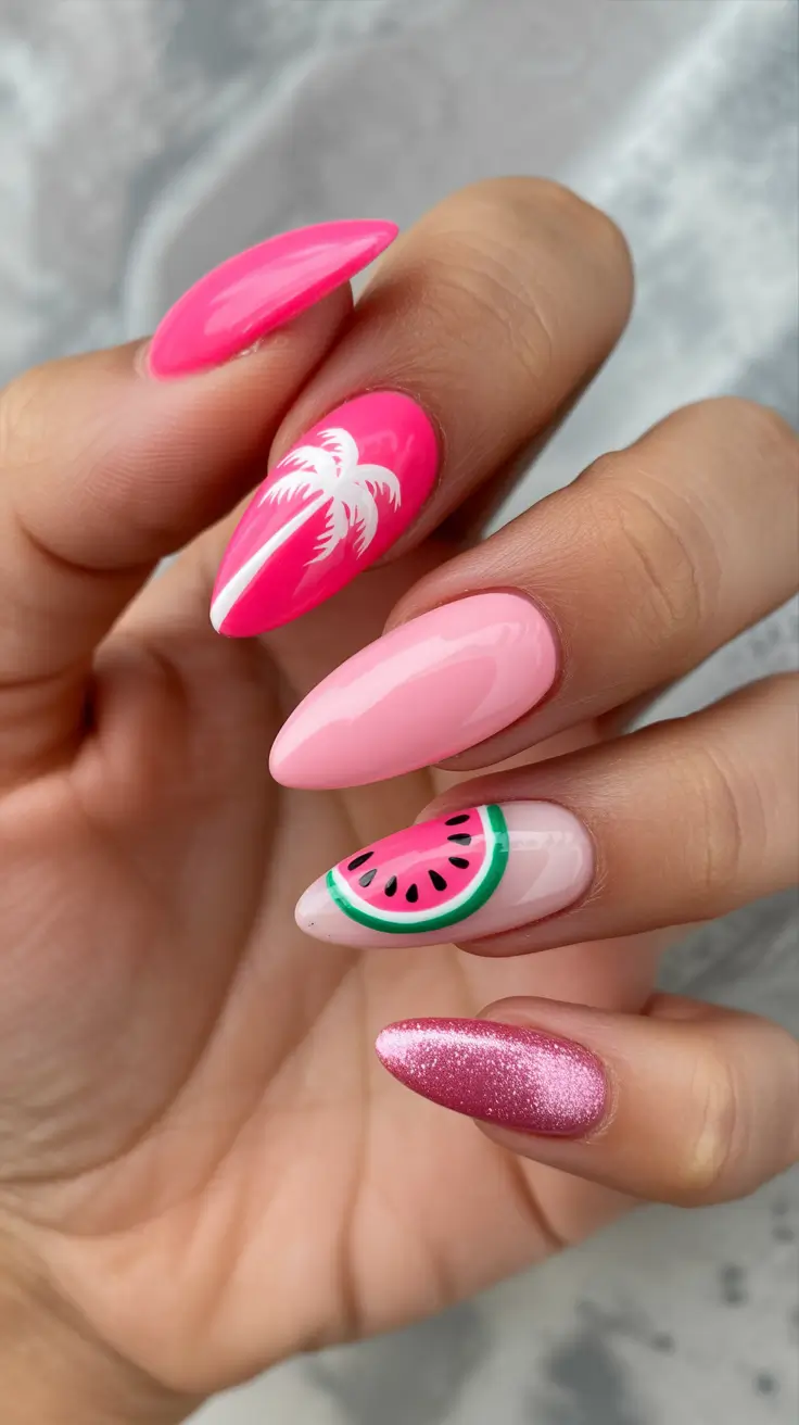 beach-nails-2026-Neon-Palm-Watermelon-Splash