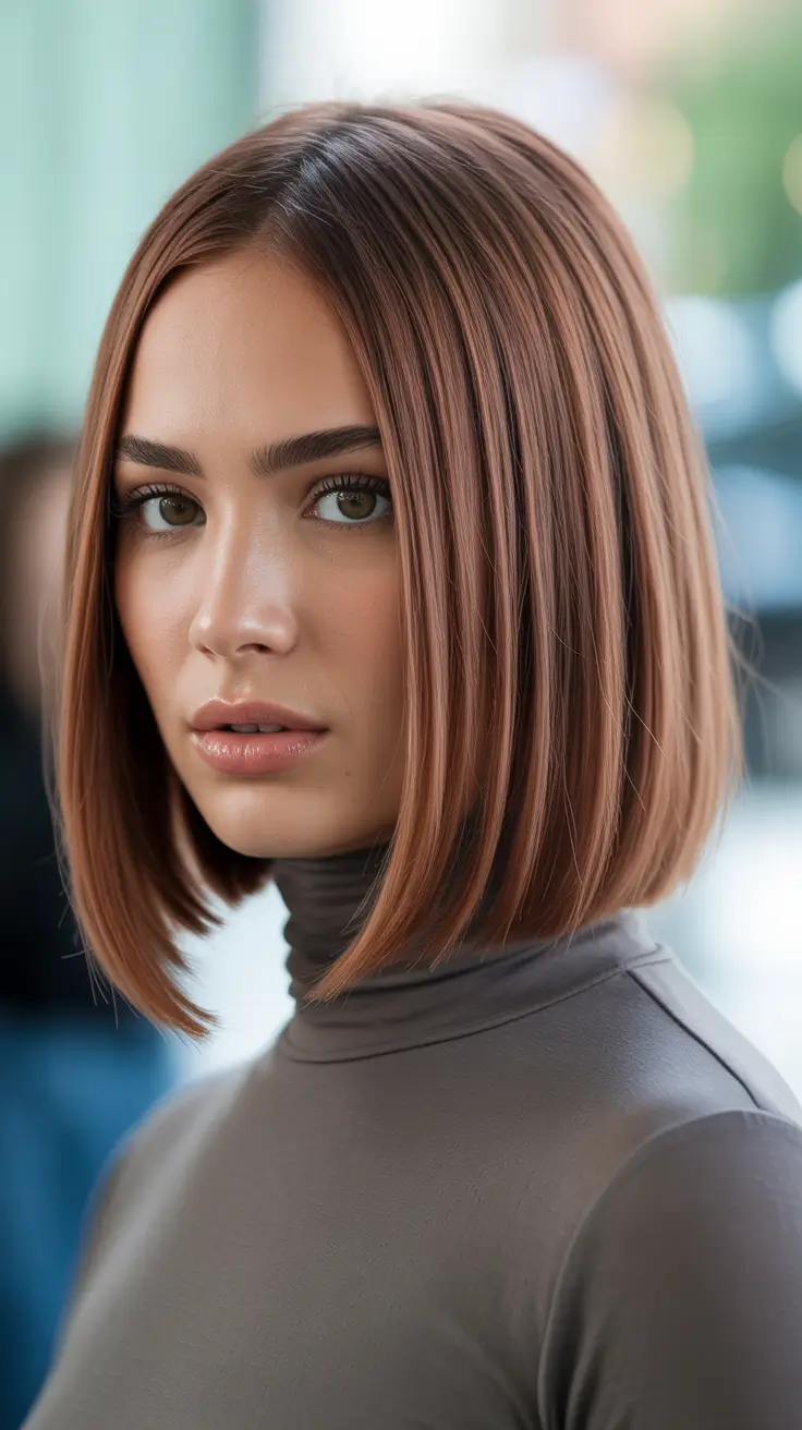 Best bob hairstyles 2026 Warm Brown Bob With Clean Center Part