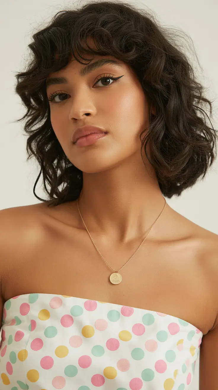 curly hairstyles Textured Curly Bob With Soft Face-Framing Pieces