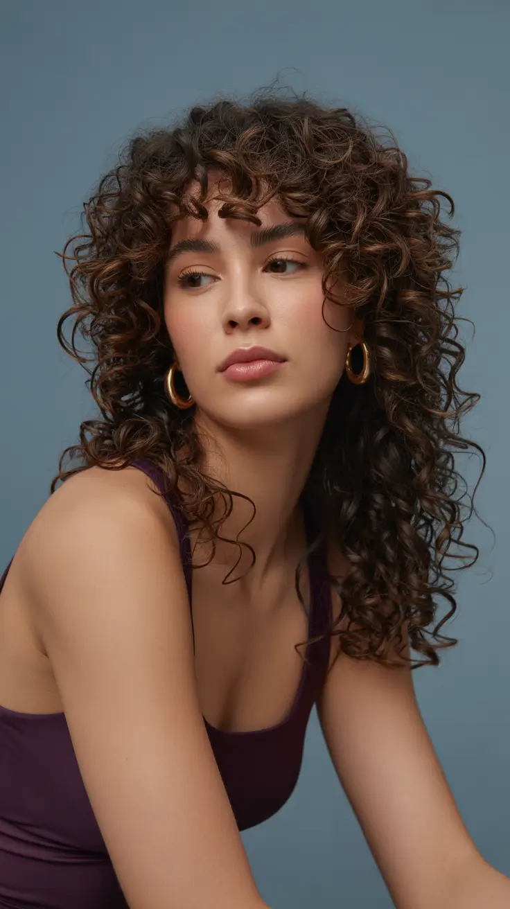 curly hairstyles Long Layered Curls With Soft Halo Fringe