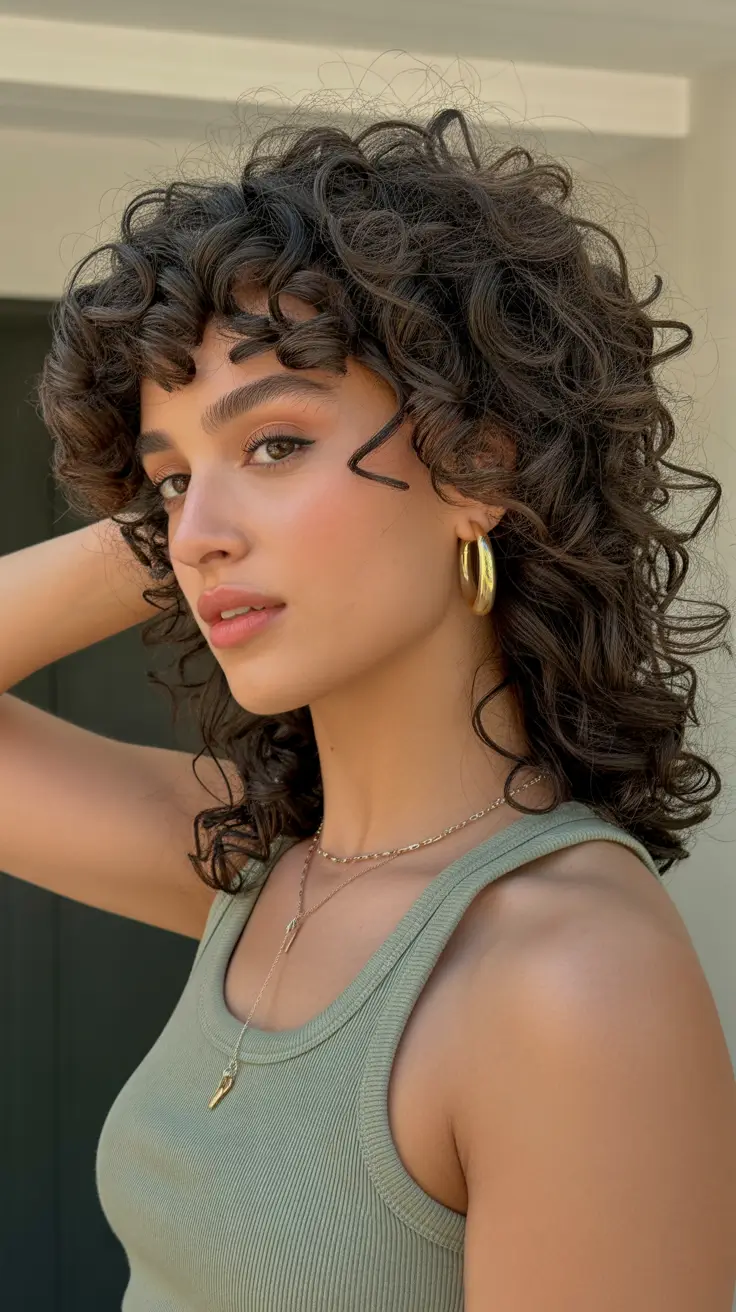 curly hairstyles Voluminous Curly Shag With Spiraled Fringe