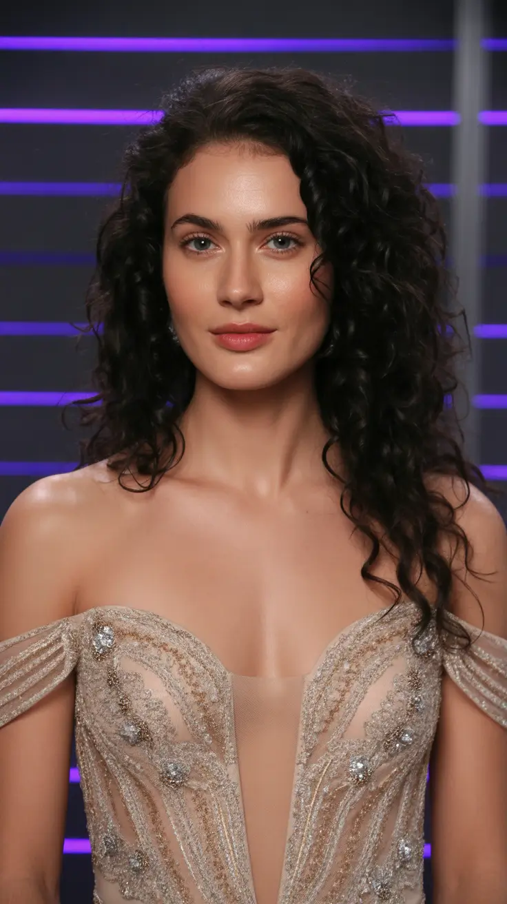 curly hairstyles Long Glossy Curls With Red-Carpet Elegance