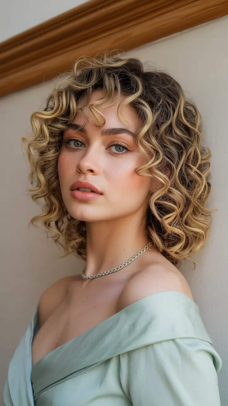 curly hairstyles Elegant Curly Bob With Refined Highlights