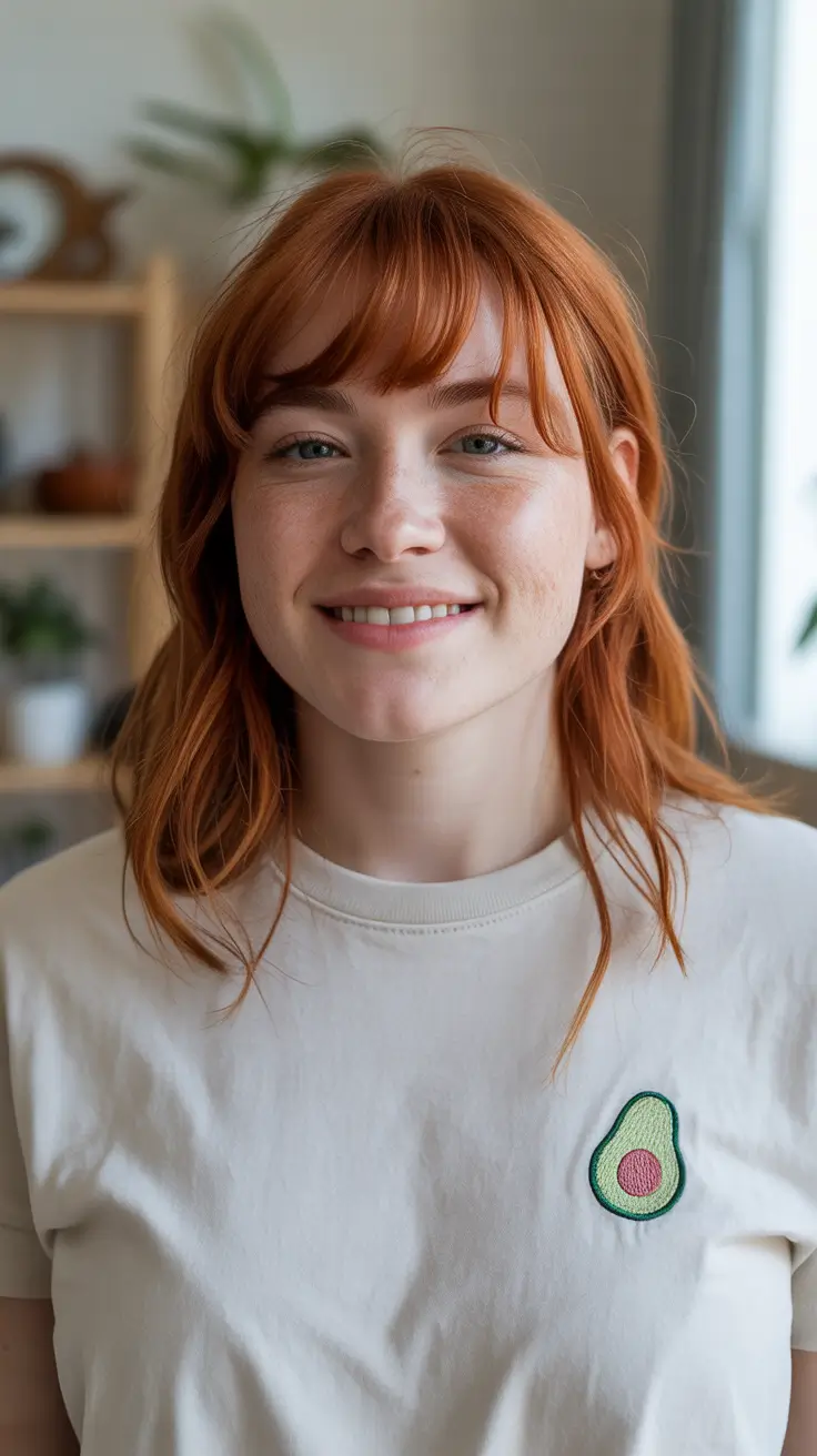 fat face haircuts long Textured Ginger Waves With Bangs