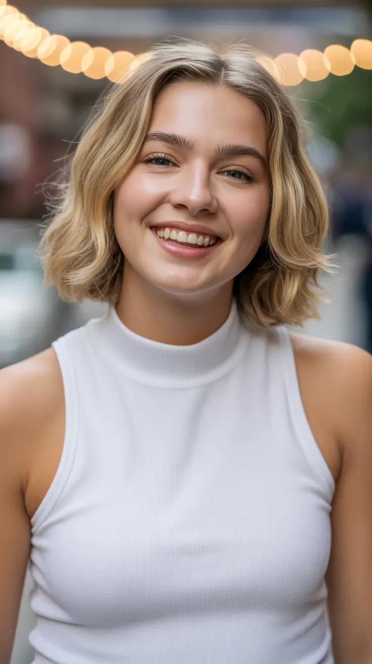 fat face haircuts medium Golden Wavy Bob