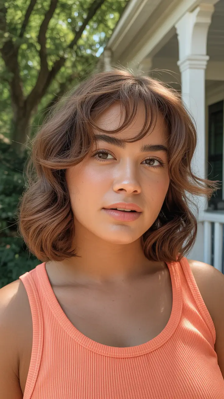 fat face haircuts with bangs Soft Shaggy Bob With Wispy Bangs