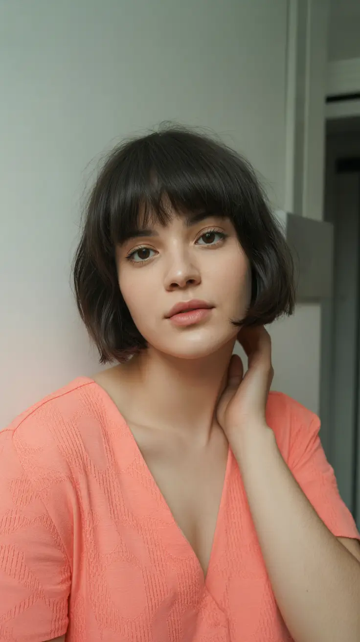 fat face haircuts with bangs Soft Blunt Bob With Baby Bangs