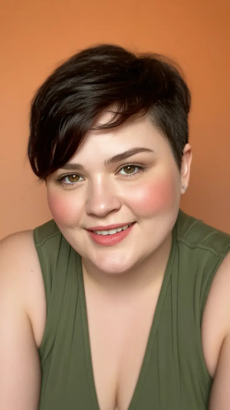 Best haircuts for plus size women 2026 Modern Long Pixie with Side Sweep