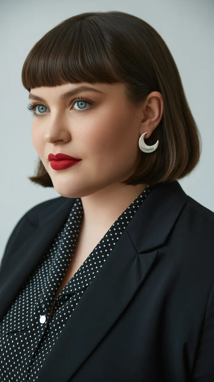 Best haircuts for plus size women 2026 Short Classic Bob with Full Fringe